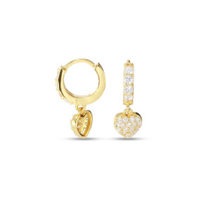 Créoles argent doré sertie d oxydes zirconium sur le devant ainsi que sur breloque forme coeur 6x6mm Largeur : 2,3mm Systè...