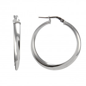 Créoles argent rhodié forme cercle 30mm diamètre qui se torsade légèrement Section ovale 4mm large Système d attache : tig...