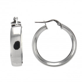 Créoles argent rhodié forme cercle 26mm diamètre Section ovale 6mm large Système d attache : tige montée sur une charnière