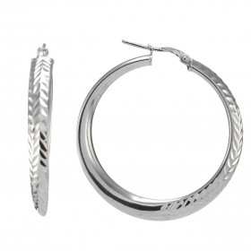 Créoles argent rhodié forme cercle 38mm diamètre ciselé sur partie avant lisse sur partie arrière Section ovale 5mm large ...