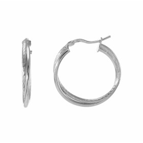 Créoles argent rhodié composées d un anneau lisse un anneau texturé forme ronde un diamètre 24mm Section ronde 1,7mm large...