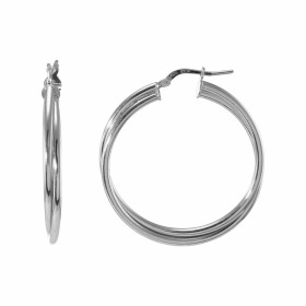 Créoles argent rhodié composées 2 anneaux forme ronde un diamètre 36mm Section ronde 2mm large Système d attache : tige mo...