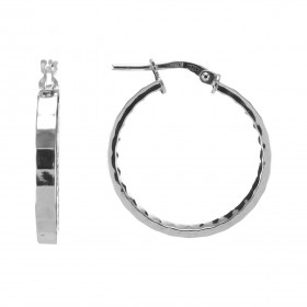 Créoles argent rhodié forme cercle facetté 25mm diamètre Section rectangulaire 3mm large Système d attache : tige montée s...