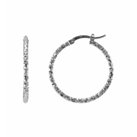  Créoles facettées argent rhodié forme ronde un diamètre 25mm Section ronde 2mm large Système d attache : tige montée sur ...