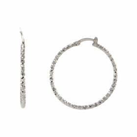  Créoles facettées argent rhodié forme ronde un diamètre 34mm Section ronde 2mm large Système d attache : tige montée sur ...