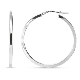 Créoles argent rhodié une section carrée 2mm large Système d attache : charnière Diamètre extérieur : 34x35mm