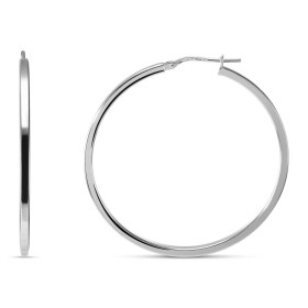 Créoles argent rhodié une section carrée 2mm large Système d attache : charnière Diamètre extérieur : 45x45mm