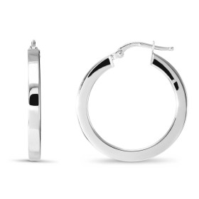Créoles argent rhodié une section carrée 3mm large Système d attache : charnière Diamètre extérieur : 26x28mm