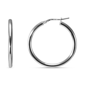 Créoles argent rhodié une section ronde 2,5mm large Système d attache : charnière Diamètre extérieur : 30x30mm