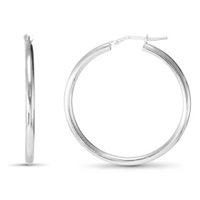 Créoles argent rhodié une section ronde 2,5mm large Système d attache : charnière Diamètre extérieur : 36x37mm