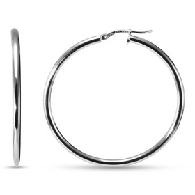 Créoles argent rhodié une section ronde 2,5mm large Système d attache : charnière Diamètre extérieur : 45x45mm