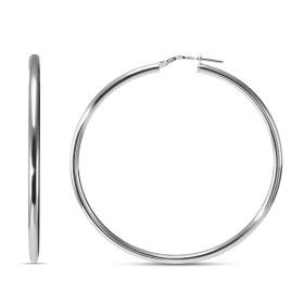 Créoles argent rhodié une section ronde 2,5mm large Système d attache : charnière Diamètre extérieur : 55x55mm