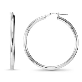 Créoles argent rhodié une section ronde 3,2mm large Système d attache : charnière Diamètre extérieur : 41x43mm