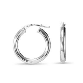 Créoles argent rhodié une section ronde 3mm large Système d attache : charnière Diamètre extérieur : 21x22mm