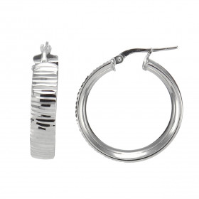 Créoles argent rhodié forme cercle 25mm diamètre strié sur partie avant lisse sur partie arrière Section ovale 6mm large S...