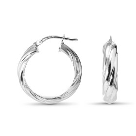 Créoles argent rhodié torsadées une section demi jonc d 4,9mm large Système d attache : charnière Diamètre extérieur : 21x...