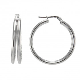 Créoles argent rhodié composées 2 anneaux 30mm diamètre Section ronde 2mm large Largeur totale : 6mm Système d attache : t...