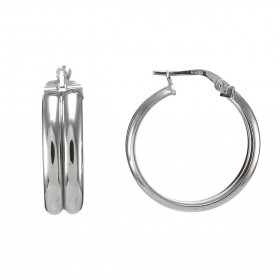 Créoles argent rhodié composées 2 anneaux 24mm diamètre Section demi jonc 3,5mm large Largeur totale : 7mm Système d attac...