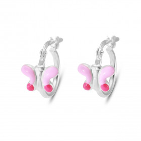 Créoles Enfant Motif Papillon Diamètre exterieur : 12mm Section ronde 1.5mm diamètre Papillon émaillé 7x9mm
