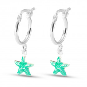 Créoles Enfant Pampille Etoile Mer Diamètre créole : 12mm Section ronde 1.5mm diamètre Pampille Etoile Mer émaillée 7x7mm