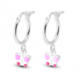 Créoles Enfant Pampille Papillon Diamètre créole : 12mm Section ronde 1.5mm diamètre Pampille Papillon émaillé 7x6mm