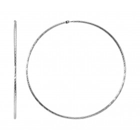 Créoles Texturées Argent 925 Rhodié 1.5mm x 60mm. Fil rond texturé de 1.5mm de diamètre. Système d'attache : charnière. Di...