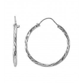  Créoles Texturées Argent 925 Rhodié 2mm x 25mm Fil rond texturé 2mm diamètre Système d attache : charnière Diamètre extér...