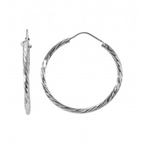 Créoles Texturées Argent 925 Rhodié 2mm x 30mm Fil rond texturé 2mm diamètre Système d attache : charnière Diamètre extéri...
