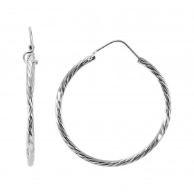 Créoles Texturées Argent 925 Rhodié 2mm x 35mm Fil rond texturé 2mm diamètre Système d attache : charnière Diamètre extéri...