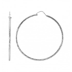 Créoles Texturées Argent 925 Rhodié 2mm x 57mm Fil rond texturé 2mm diamètre Système d attache : charnière Diamètre extéri...
