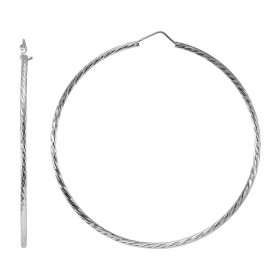 Créoles Texturées Argent 925 Rhodié 2mm x 65mm Fil rond texturé 2mm diamètre Système d attache : charnière Diamètre extéri...