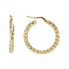Créoles argent doré forme cercle torsadé texturé 27mm diamètre Section ronde 3mm large Système d attache : tige montée sur...