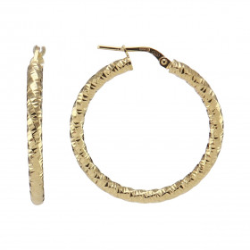 Créoles argent doré forme cercle torsadé texturé 32mm diamètre Section ronde 3mm large Système d attache : tige montée sur...
