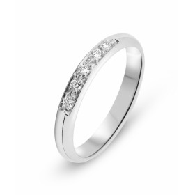  Demi alliance or blanc 750 sertie 5 diamants 1,7 mm diamètre Monture demi jonc 3mm large Serti à grains Poids total diama...
