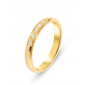  Demi alliance or jaune 750 sertie 5 diamants 1,7 mm diamètre Monture demi jonc 3mm large Serti à grains Poids total diama...