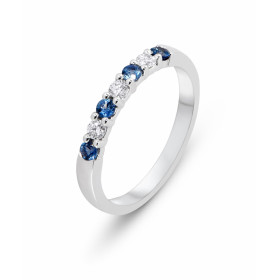  Demi Alliance Or Blanc Saphir Diamant Cette bague est sertie 4 saphirs Ceylan 3 diamants Le diamètre des pierres est 2,2m...