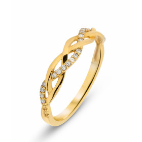 Bague en Or Jaune 750 et Diamants. Cette bague est sertie de 20 diamants totalisant 0,010 carat. La largeur de la bague vu...