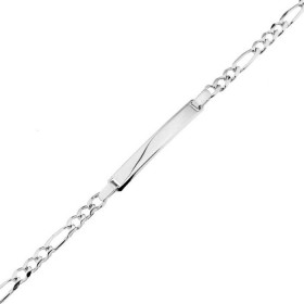  Bracelet Identité Argent 925/1000 pour Femme ou Enfant Plaque rectangulaire 30mm long par 4,5 mm large Maille figaro alte...