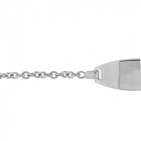 Gourmette bébé en Or Blanc 375. Maille forcat ronde. Largeur de la maille : 1.7mm. Plaque ovale 1,8cm de long par 7mm de l...