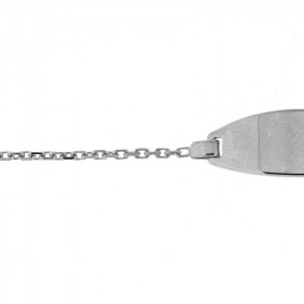 Gourmette bébé Or Blanc 375 Maille forcat diamantée Largeur maille : 1.1mm Plaque ovale 1,8cm long par 7mm large. Longueur...