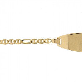 Gourmette bébé Or jaune 750 Maille marine alternée 1 / 3 Largeur maille : 1.9mm plaque ovale 1,8cm long par 7mm large. Lon...