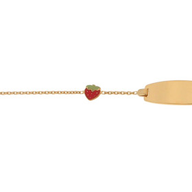 Gourmette bébé maille forcat fraise émaillée Or Jaune 375 Largeur maille : 1,1mm Longueur : 14cm, Anneau intermédiaire à 1...
