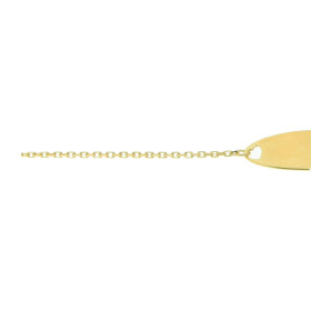  Gourmette bébé maille forcat Or Jaune 375 Largeur maille : 1mm Longueur : 14cm, Anneau intermédiaire à 12,5 cm Plaque coe...