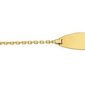  Bracelet identité Or Jaune 750 Maille forçat 1,4mm large Longueur du bracelet : 14cm - Anneau intermédiaire à 12,5cm Dime...
