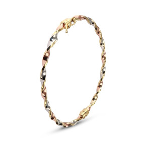 Jonc 3 ors 375 torsadé Largeur : 3mm Dimension intérieure : 52x60mm Système d attavhe : fermeture par ressort huit sécurité