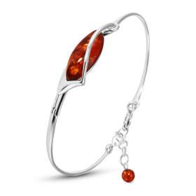 Jonc Argent 925 Ambre couleur cognac forme contemporaine Cabochon d ambre 10x23mm Largeur (vue dessus) : 12mm Longueur : p...