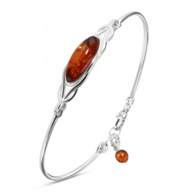 Jonc Argent Motif Celtique Ambre Ambre 18x8mm Ambre couleur cognac Longueur ajustable 17 à 20cm