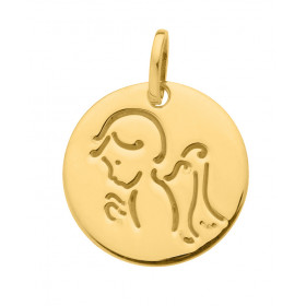 Médaille Ange profil gauche en Or jaune 750(16mm). Jolie médaille moderne ronde en or jaune 750/1000 (18 carats) avec l&#3...