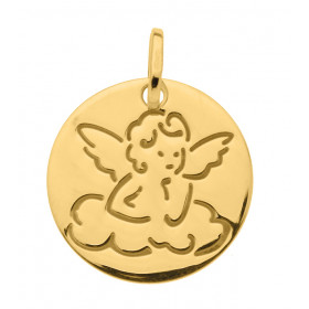  Médaille Ange sur un Nuage or jaune 750 (16mm) Jolie médaille moderne ronde or jaune 750/1000 (18 carats) l ange stylisé ...