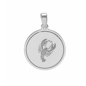 Pendentif signe astrologique du zodiaque - Signe du Cancer. Médaille en argent rhodié représentant le signe astrologique d...